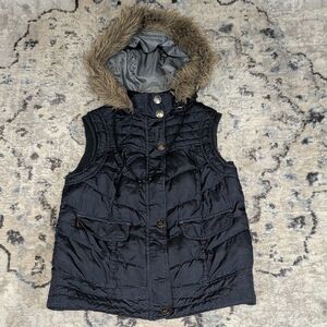 Mossimo Supply Co Puffer Vest Fur Hood Black Women’s Medium